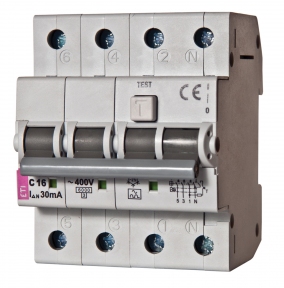 Диференційний автоматичний вимикач ETI KZS-4M, 4р, 32А, 30mA тип АС кат.В