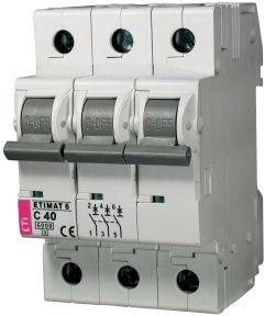 Автоматичний вимикач ETI Etimat 6, 3р, 2А, C